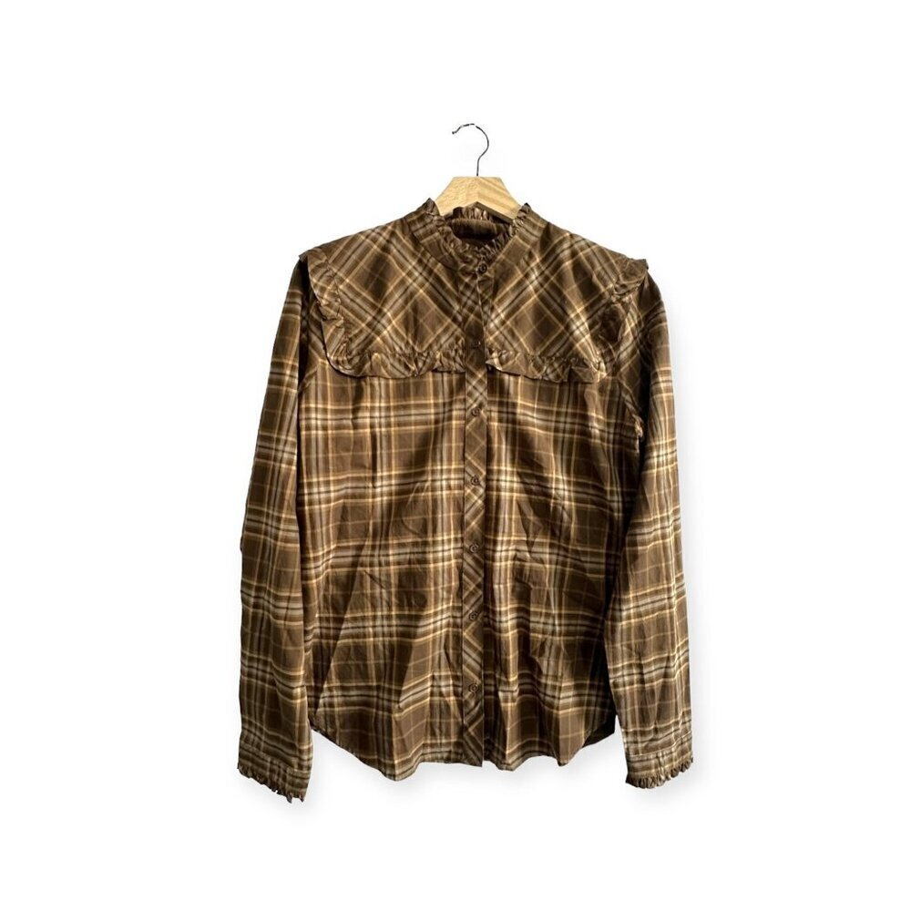 Nili Lotan Brown Plaid Celina Blouse, New With Tag, Size S - Picture 3 of 15
